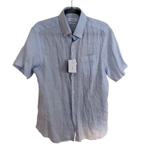 Porter & Ash Mens Blue 100% Linen Short Sleeve Button Down Shirt Size M NWT